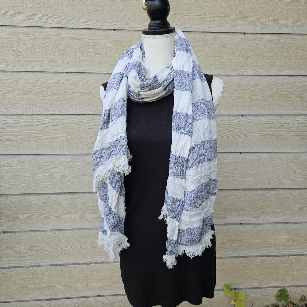 blue and white striped lightweight blanket scarf